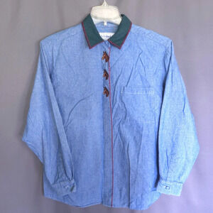 Vintage BellePointe Denim Button Down Top Size Large Houndstooth‎ Horse